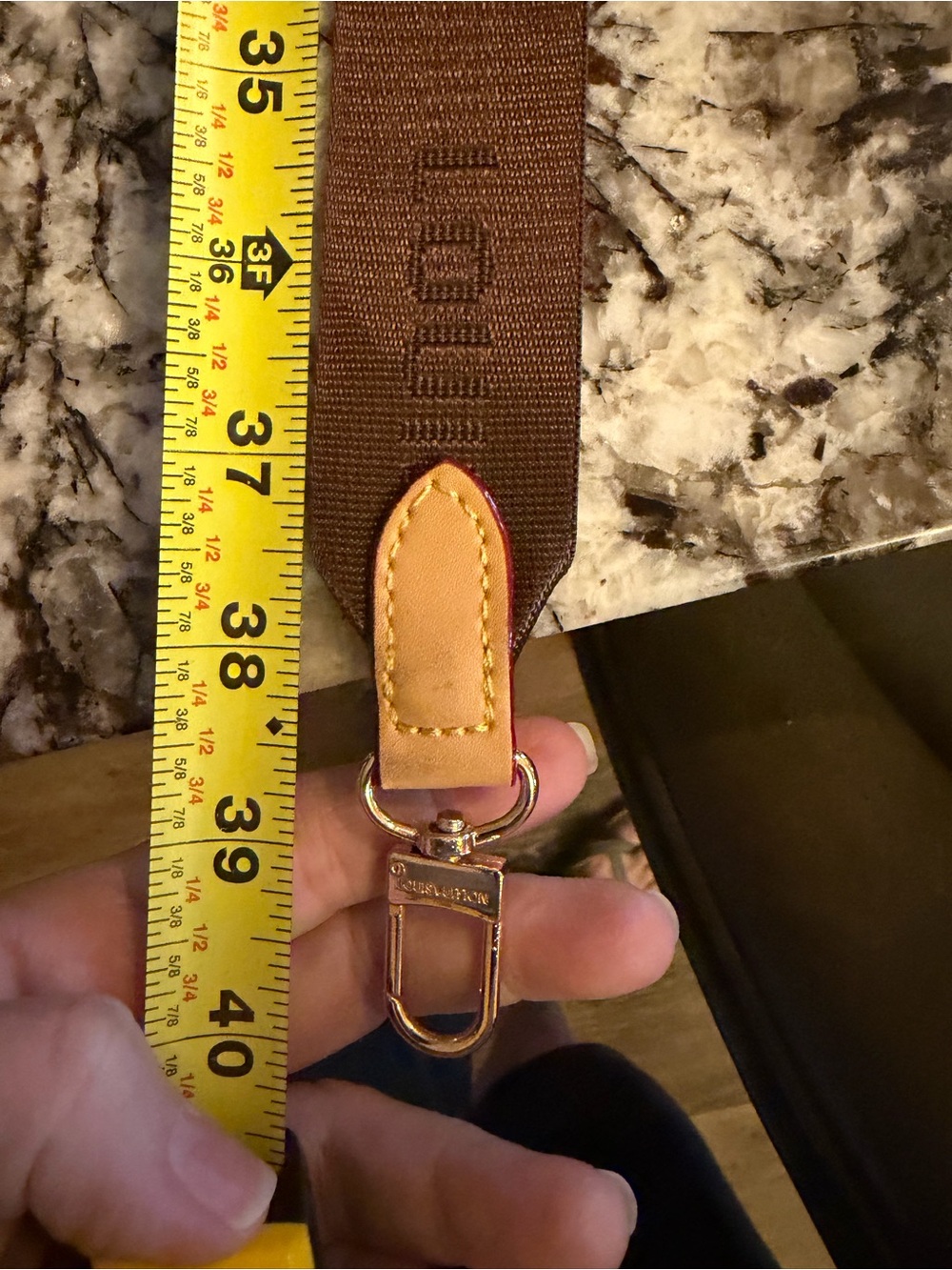 Brown Canvas Shoulder Strap with Leather Trim and Gold Hardware